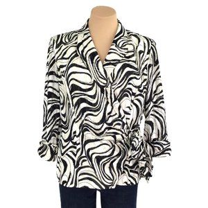 Alex Evenings Wrap Top Jacket Size XL Black Beige Gold Metallic